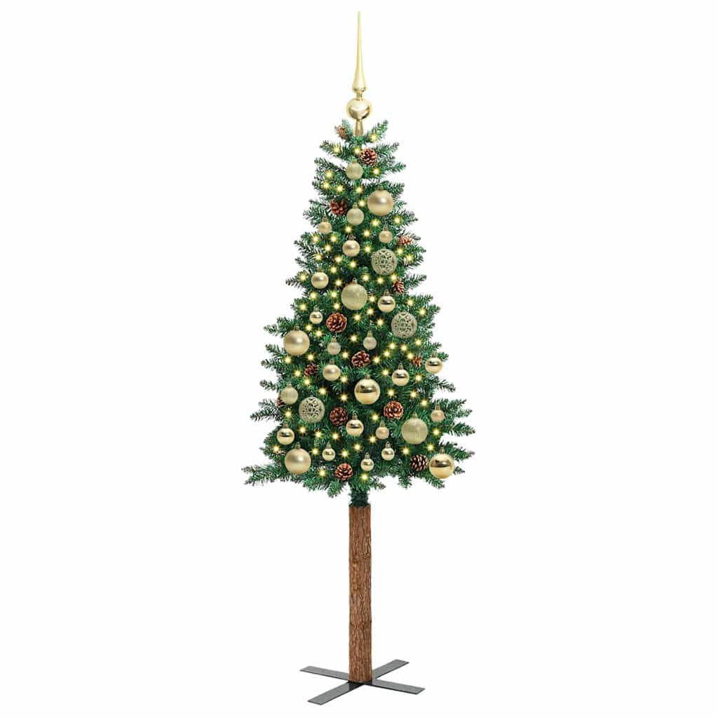 Slim Christmas Tree Green 150 cm PVC and Solid Pine wood
